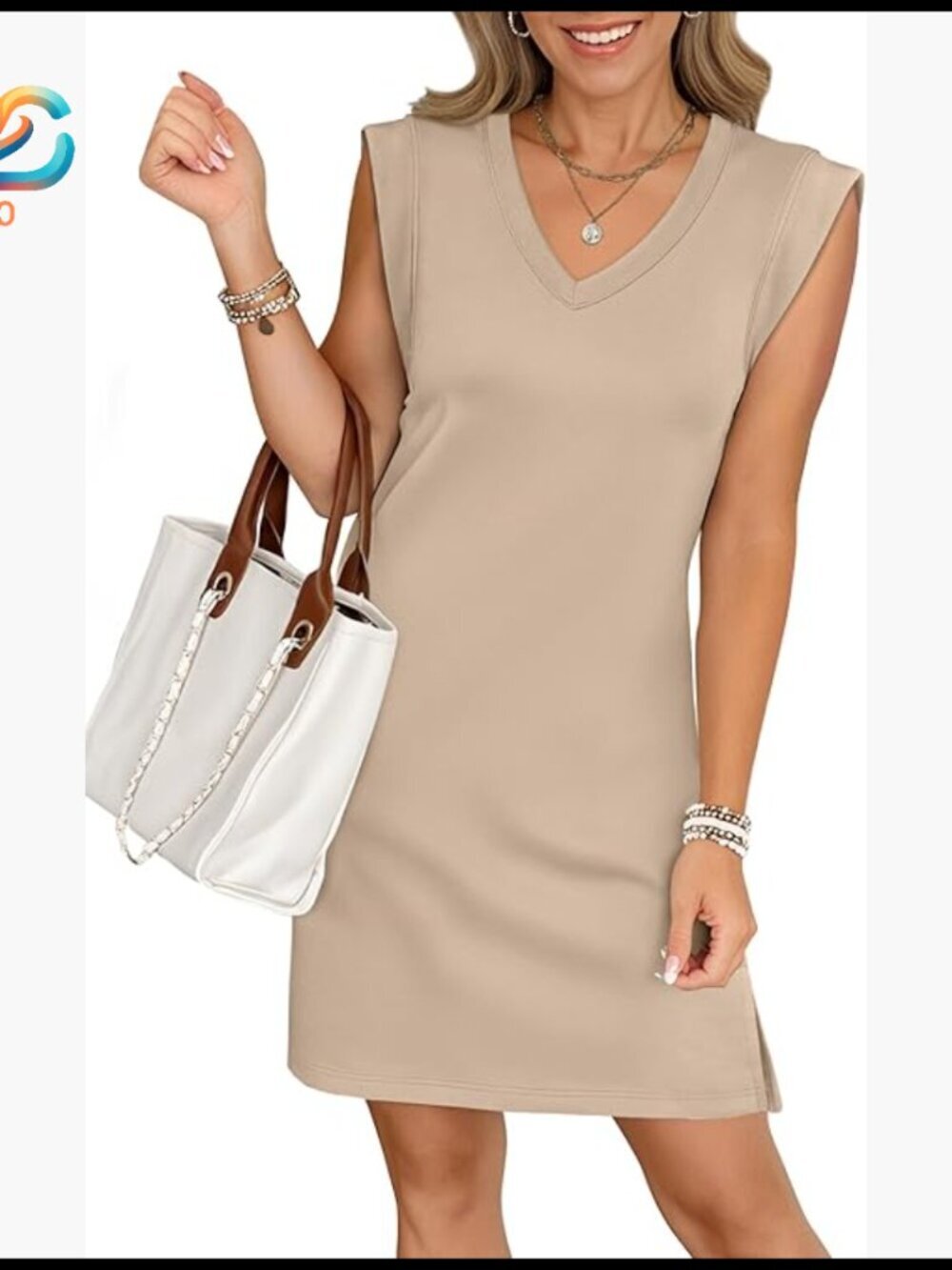 V-Neck Sleeveless Mini Dress with Pockets, Wrinkle-Free Casual Summer Sundress